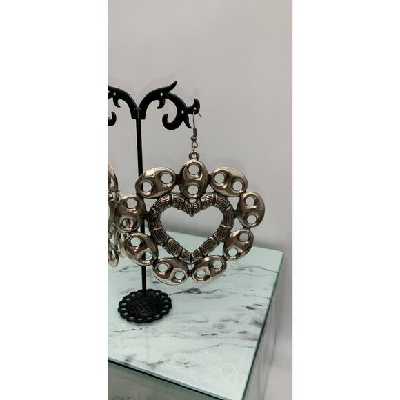 Silver Tone Large Lightweight Statement Earrings - Picture 2 of 4